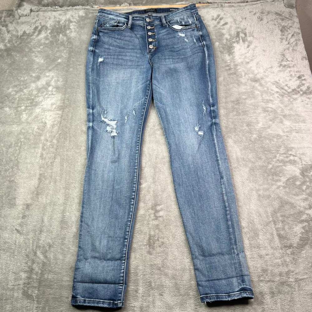Judy Blue Boyfriend Jeans Womens 13/31 Blue Distressed Stretch Button Fly Denim